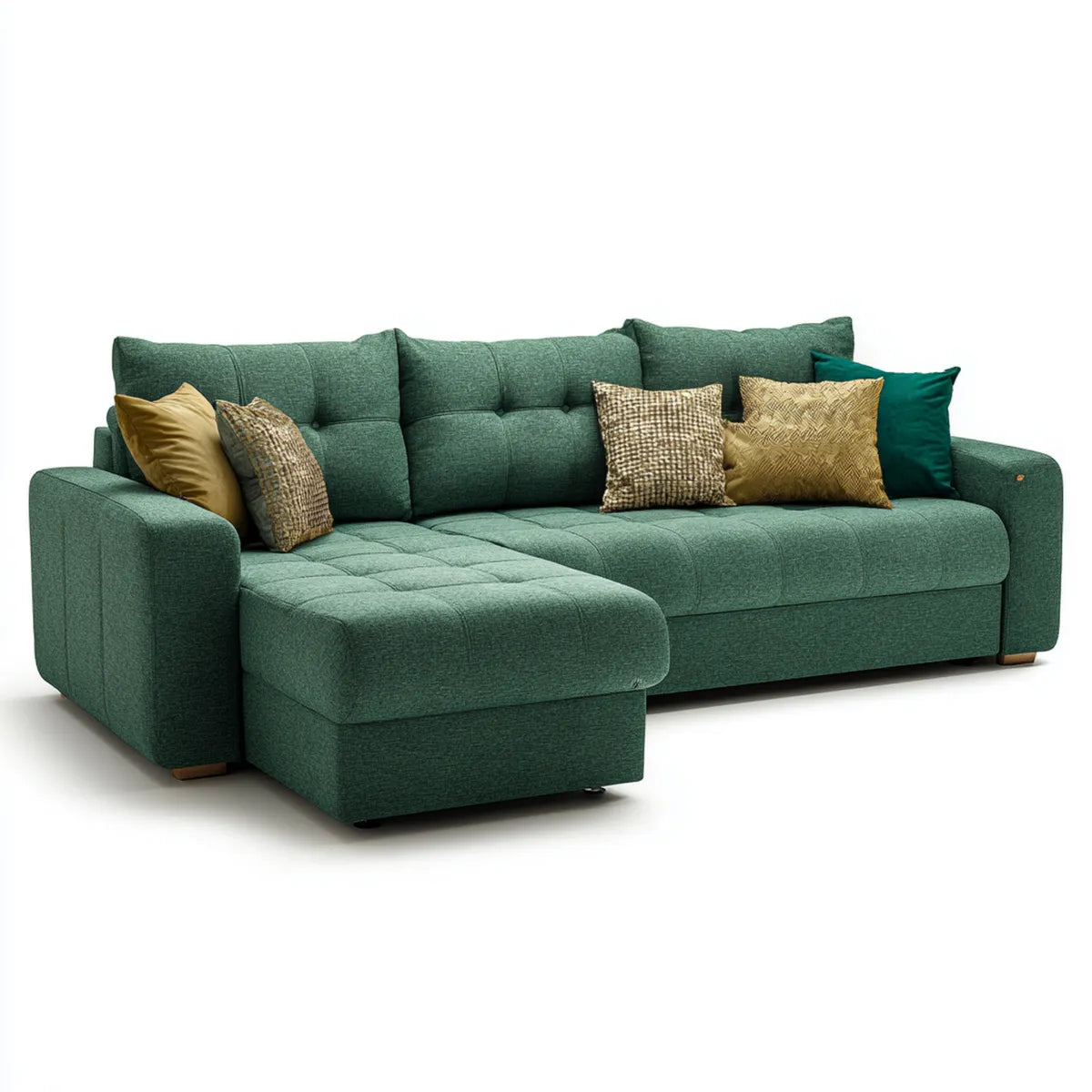 Ecksofa mit Recamiere Grün 300 x 180 x 88 cm Polyesterbezug L-Form