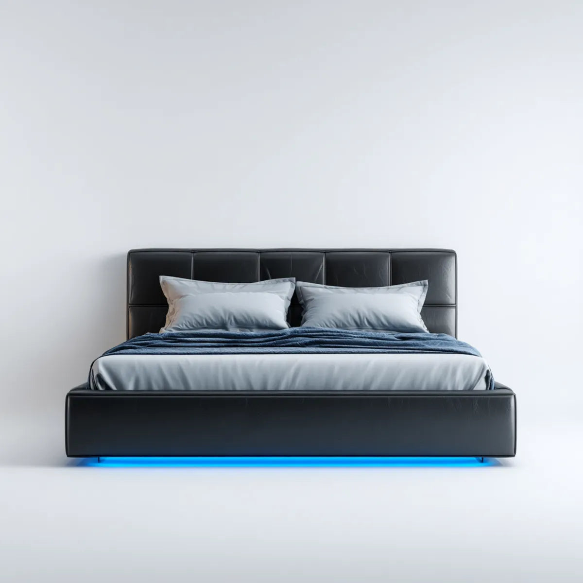Polsterbett Doppelbett Schwarz 180 x 200 cm PU-Kunstleder Rechteckig mit blauem LED-Licht