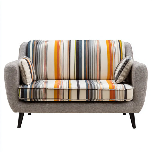 2-Sitzer Sofa Grau mit gestreiften Polyesterkissen rechteckig 140 x 85 x 88 cm