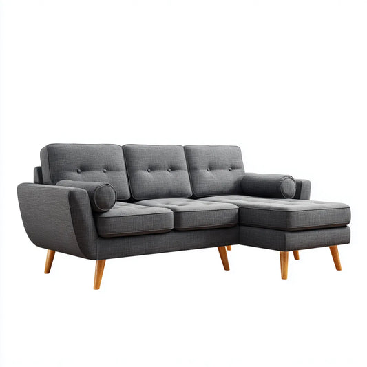 Ecksofa mit rechter Recamiere Grau 235 x 150 x 85 cm Polyester Massivholz L-Form