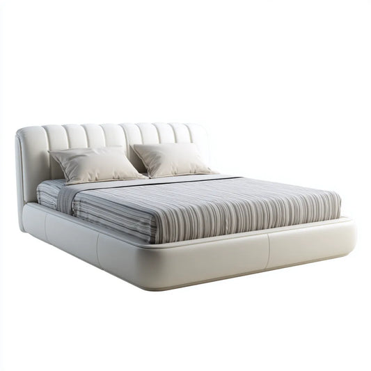 Polsterbett Doppelbett Weiß 180 x 200 cm mit PU-Kunstlederbezug und gepolstertem Kopfteil