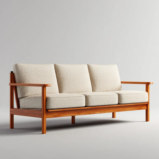 3-Sitzer Sofa Beige 200 x 80 x 78 cm Polyester Massivholz Rechteckig
