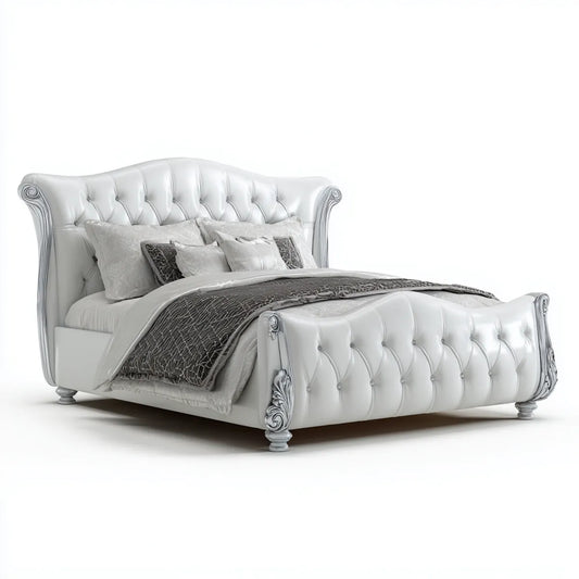 Doppelbett Polsterbett Weiß 180 x 200 cm PU-Kunstleder Rechteckig