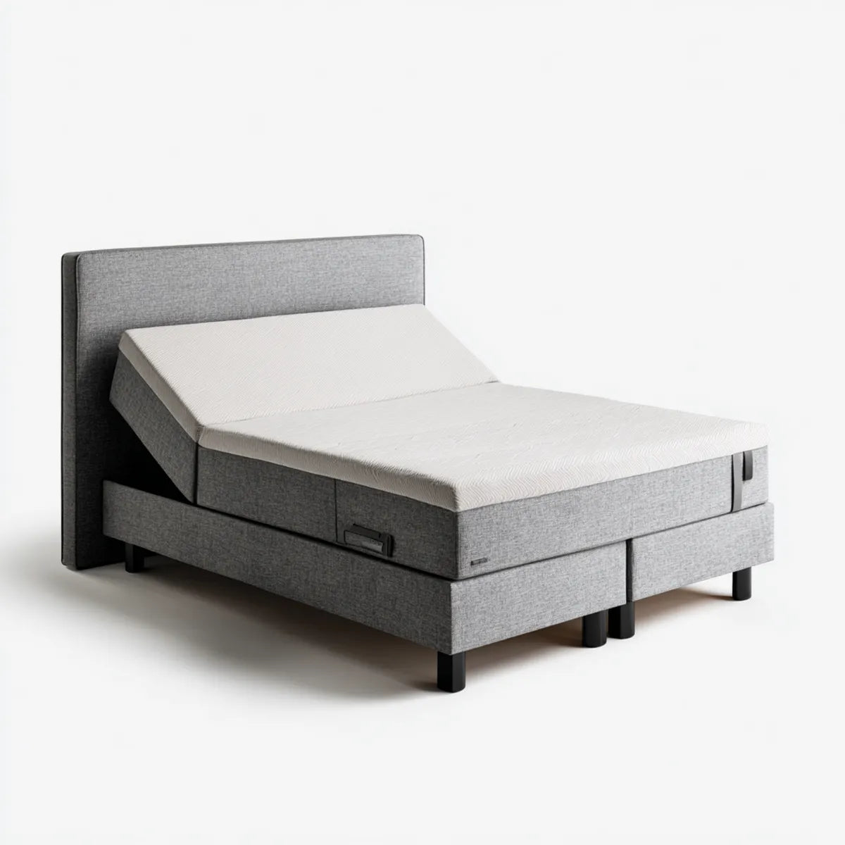 Elektrisches Boxspringbett Doppelbett Grau 180 x 200 cm mit zwei verstellbaren Matratzen Textilbezug Rechteckig