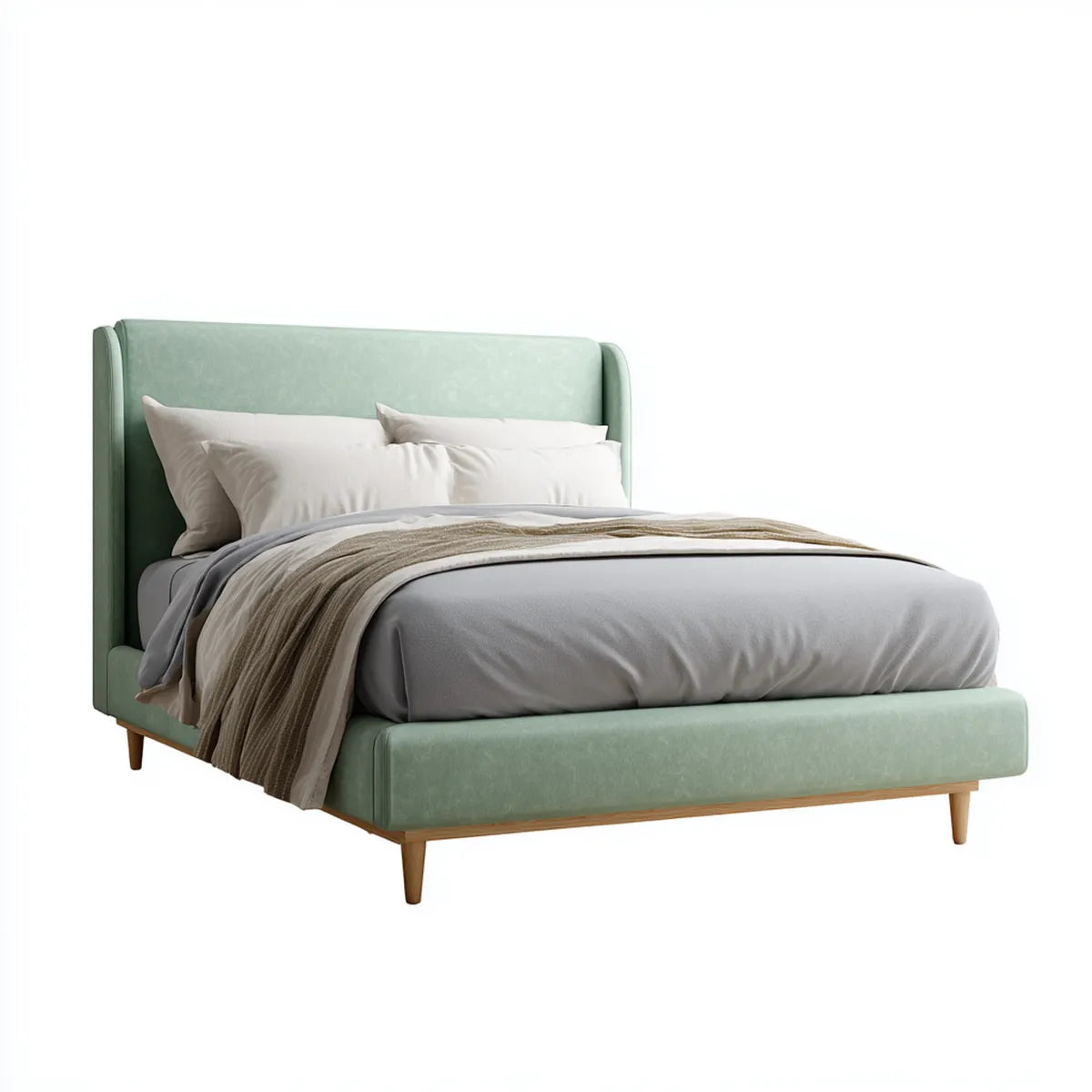 Polsterbett Doppelbett Mintgrün 160 x 200 cm Samt Polyester Rechteckig