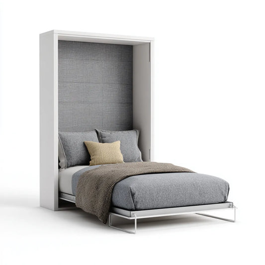 Schrankbett Klappbett Weiß Grau 140 x 200 cm mit Polyesterpolsterung und Stahlrahmen